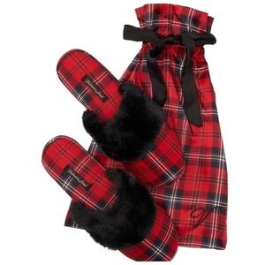 🆕VS Satin faux fur Slippers with pouch